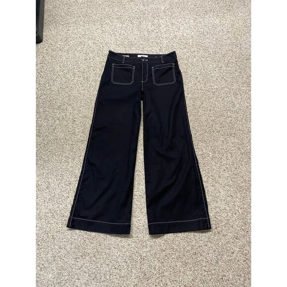 8 LOFT The Palmer Wide Leg Patch Pocket Pants Black Contrast Stitch - Picture 3 of 10